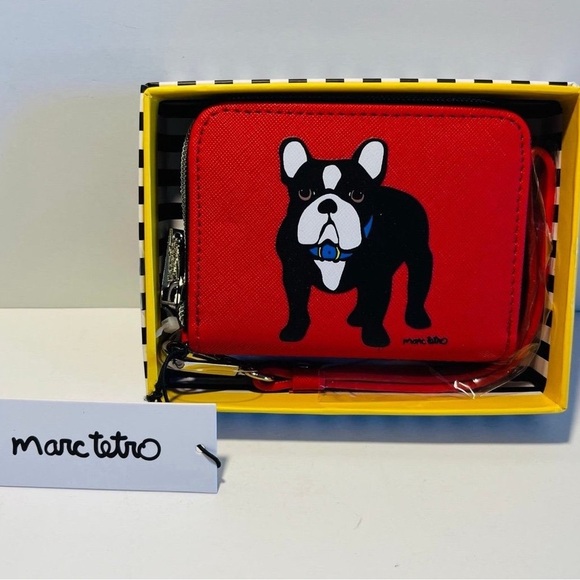 Marc Tetro French Bulldog Red Wristlet Zip Around Wallet - Picture 1 of 9